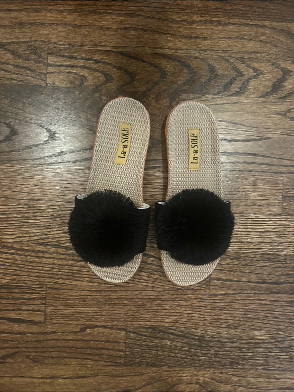 Black Pom-Pom Slide Sandals